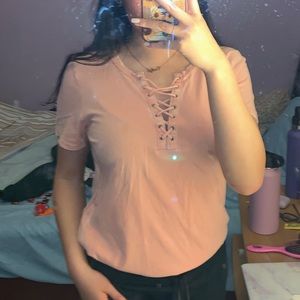 forever 21 laced up pink t-shirt